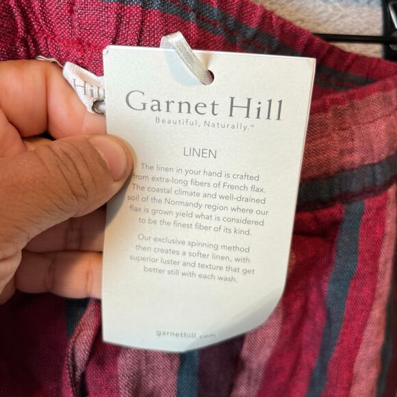 Garnet Hill Easy Linen Pull On Skirt Large Red Teal Striped EUROPEAN FLAX New - Picture 3 of 6